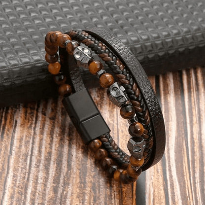 Bracelet L'HOMME En Cuir De Qualité Premium - Bijou Avec Pierres et Pendentifs