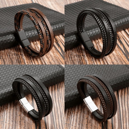 Bracelet L'HOMME En Cuir De Qualité Premium - Bijou Avec Pierres et Pendentifs