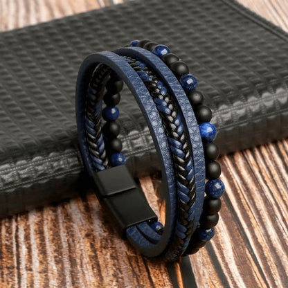 Bracelet L'HOMME En Cuir De Qualité Premium - Bijou Avec Pierres et Pendentifs