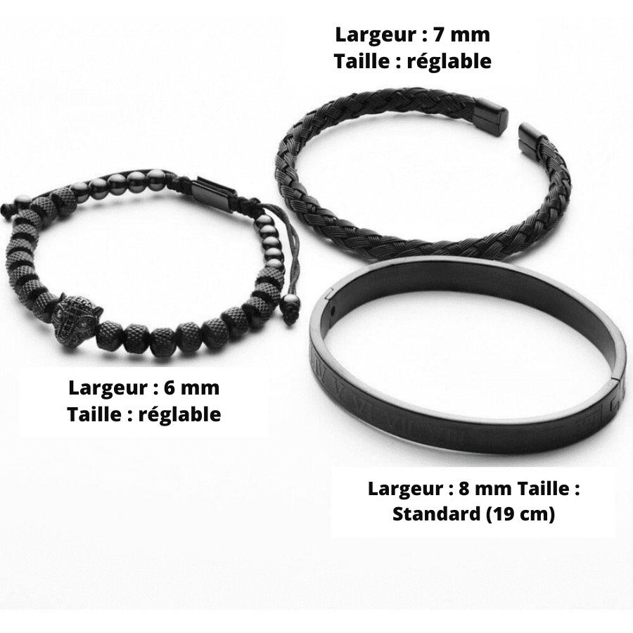 Kit 3 Bracelets LUXURY PANTHER - Acier Inoxydable Plaqué Or et Argent Sertis de Cristaux de Zirconium