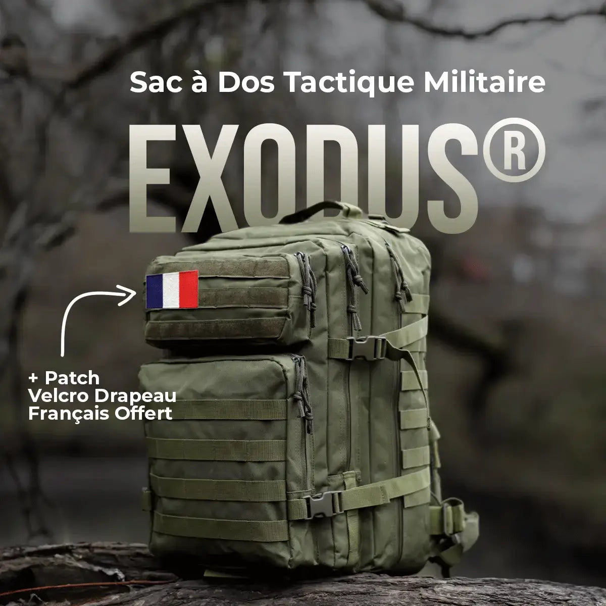 Sac à Dos Tactique Militaire Exodus® (+ Patch Velcro Drapeau Français Offert)