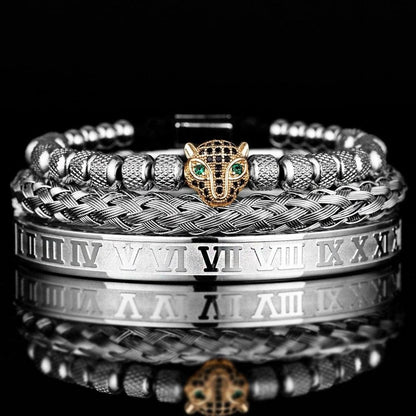 Kit 3 Bracelets LUXURY PANTHER - Acier Inoxydable Plaqué Or et Argent Sertis de Cristaux de Zirconium