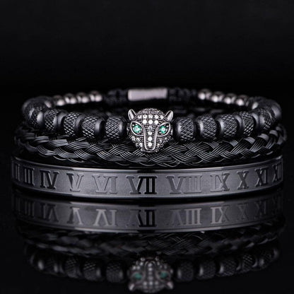 Kit 3 Bracelets LUXURY PANTHER - Acier Inoxydable Plaqué Or et Argent Sertis de Cristaux de Zirconium